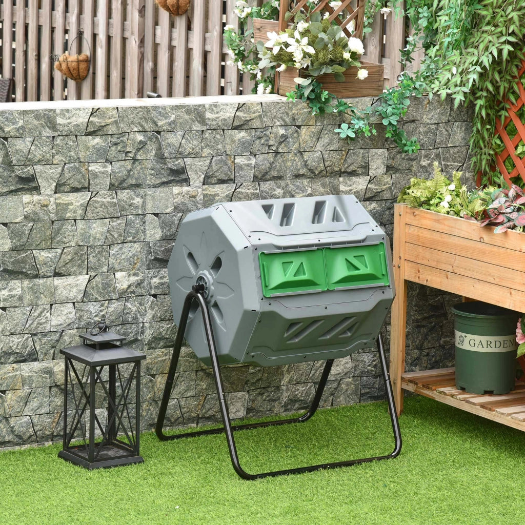 Compostiera 2 Compartimenti 160 Litri Rotante ¨C Zephmum ¨C Grigio Verde Nero 71x65x96