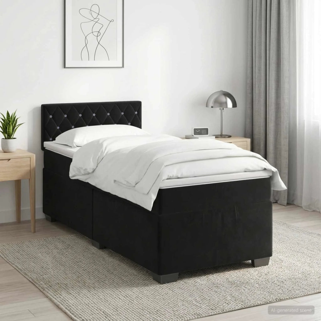 Letto box spring con materasso Nero 80 x 200 cm Velluto 3450598