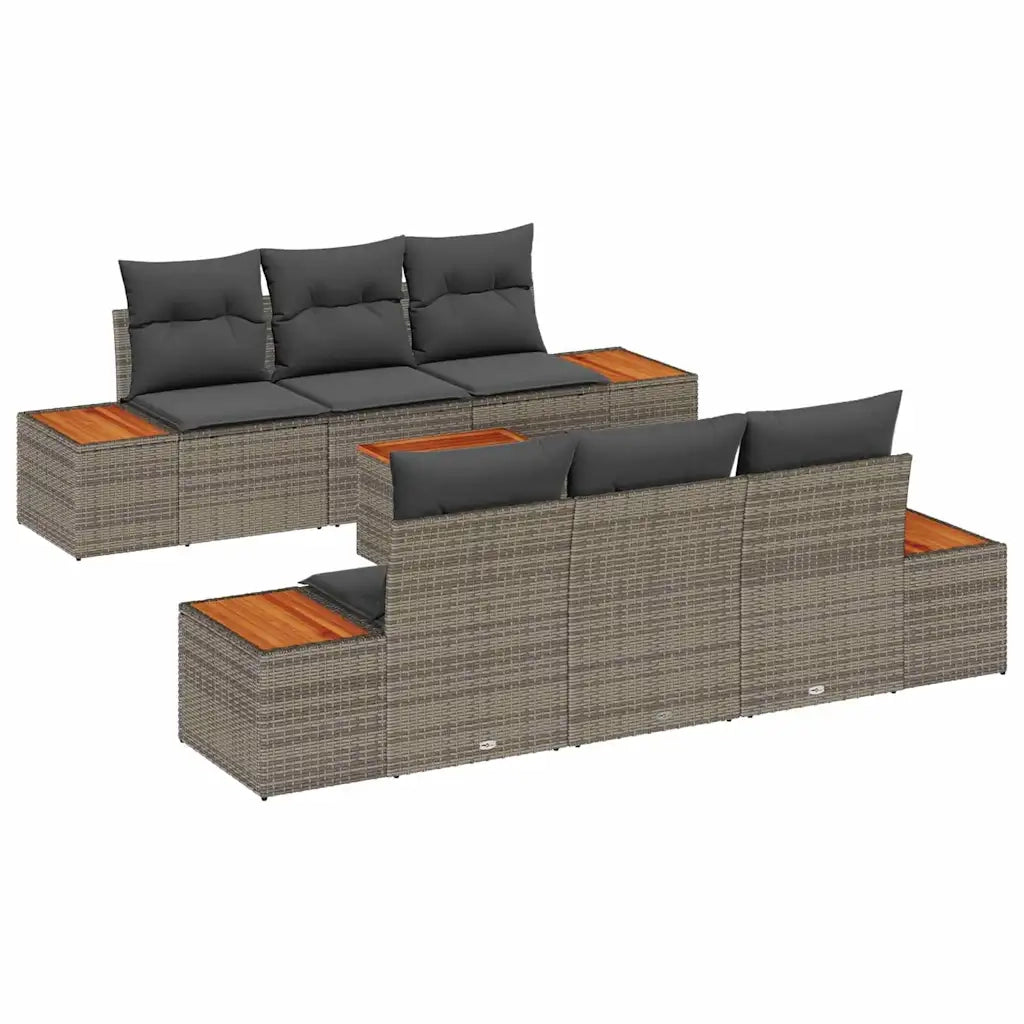Set Divano da Giardino con cuscino 7 pcs Grigio Poly Rattan 3348030