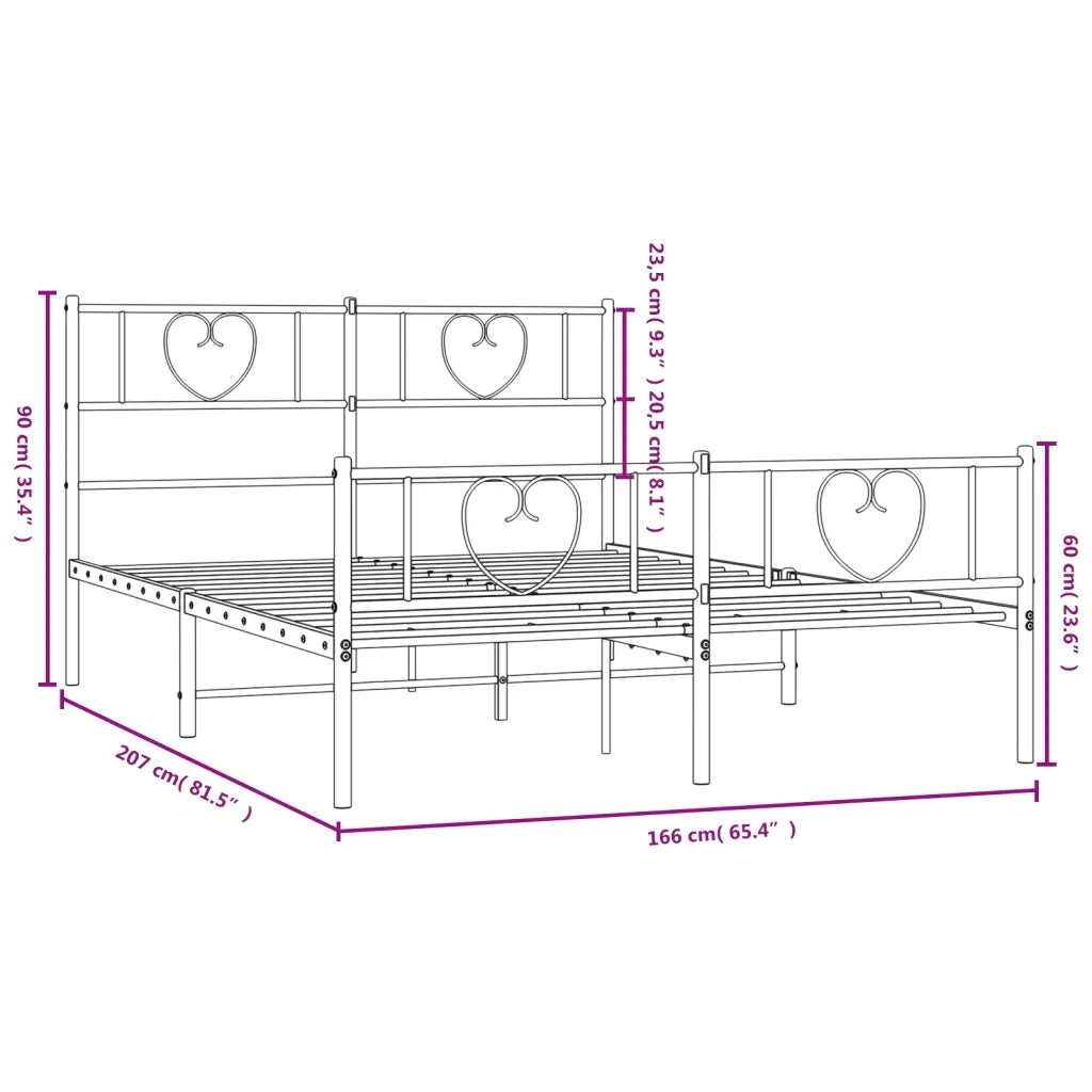 Letto matrimoniale | Letto per adulti | Giroletto senza Materaso con Pediera in Metallo Nero 160x200 cm
