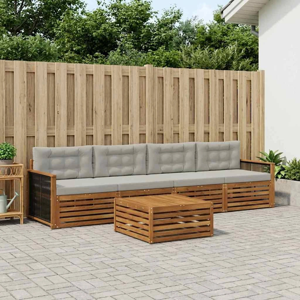Set di divani da esterno 5 pz Naturale e Grigio Chiaro 3382994
