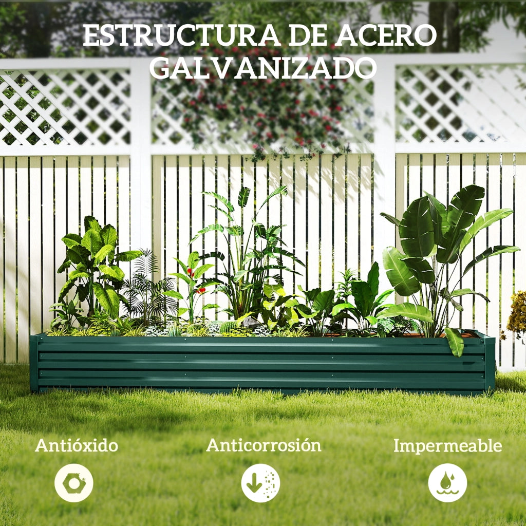 Fioriera Rettangolare da Giardino ¨C Xylo ¨C Acciaio Galvanizzato Verde 240x60x30 cm