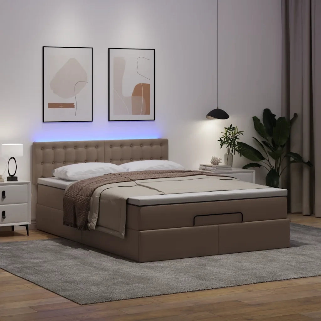 Pouf Letto con Materassi e LED Cappuccino 140x190cm Similpelle 3312156