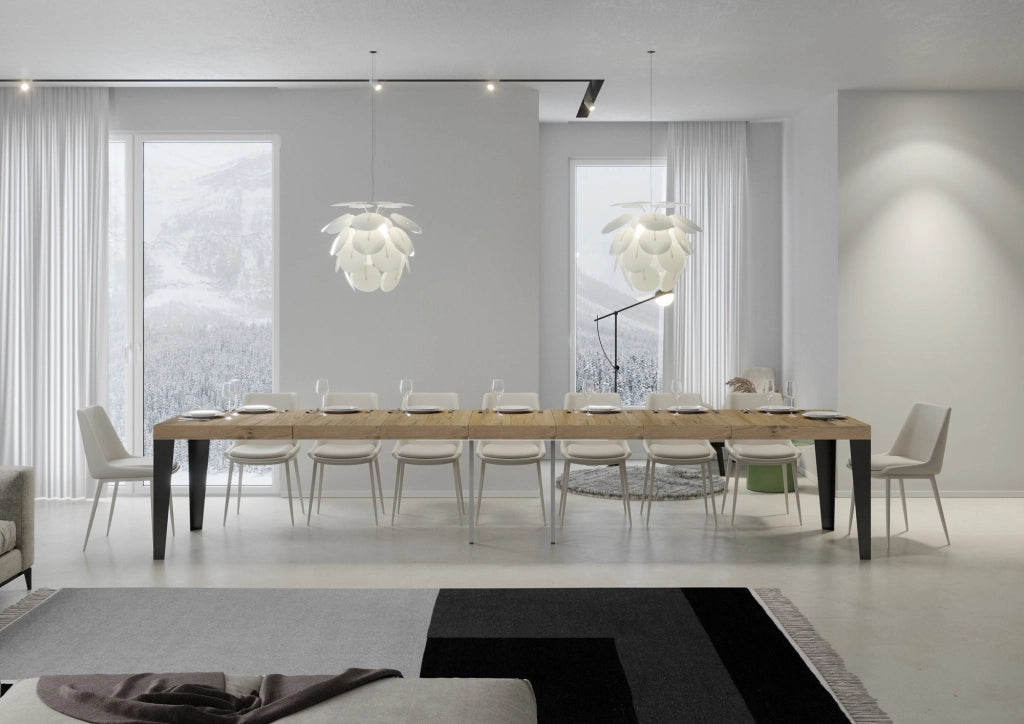 Tavolo Allungabile 180-440x90x77 cm Flame Premium Quercia Natura Telaio Antracite