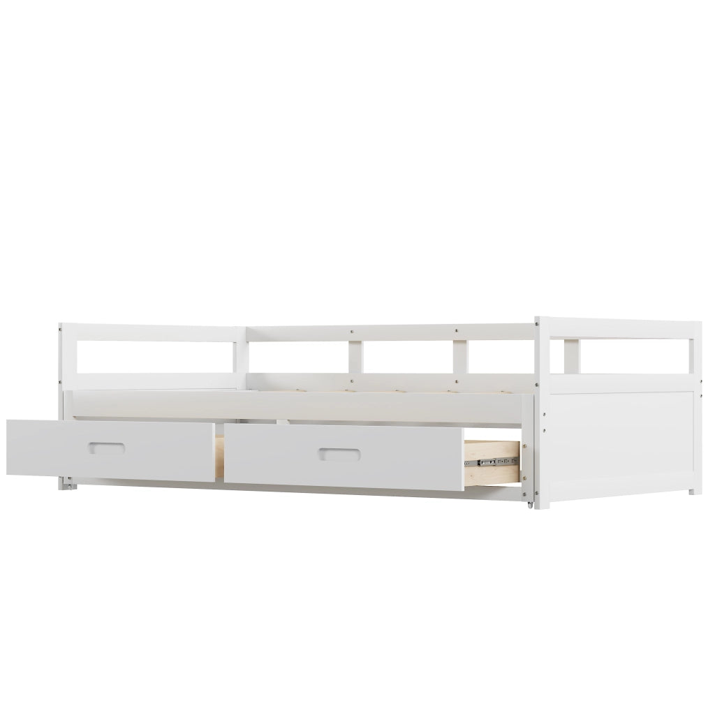 Letto Singolo Estraibile con Cassetti e Doghe ¨C MINIMAL ¨C Pino Bianco 90x200 cm