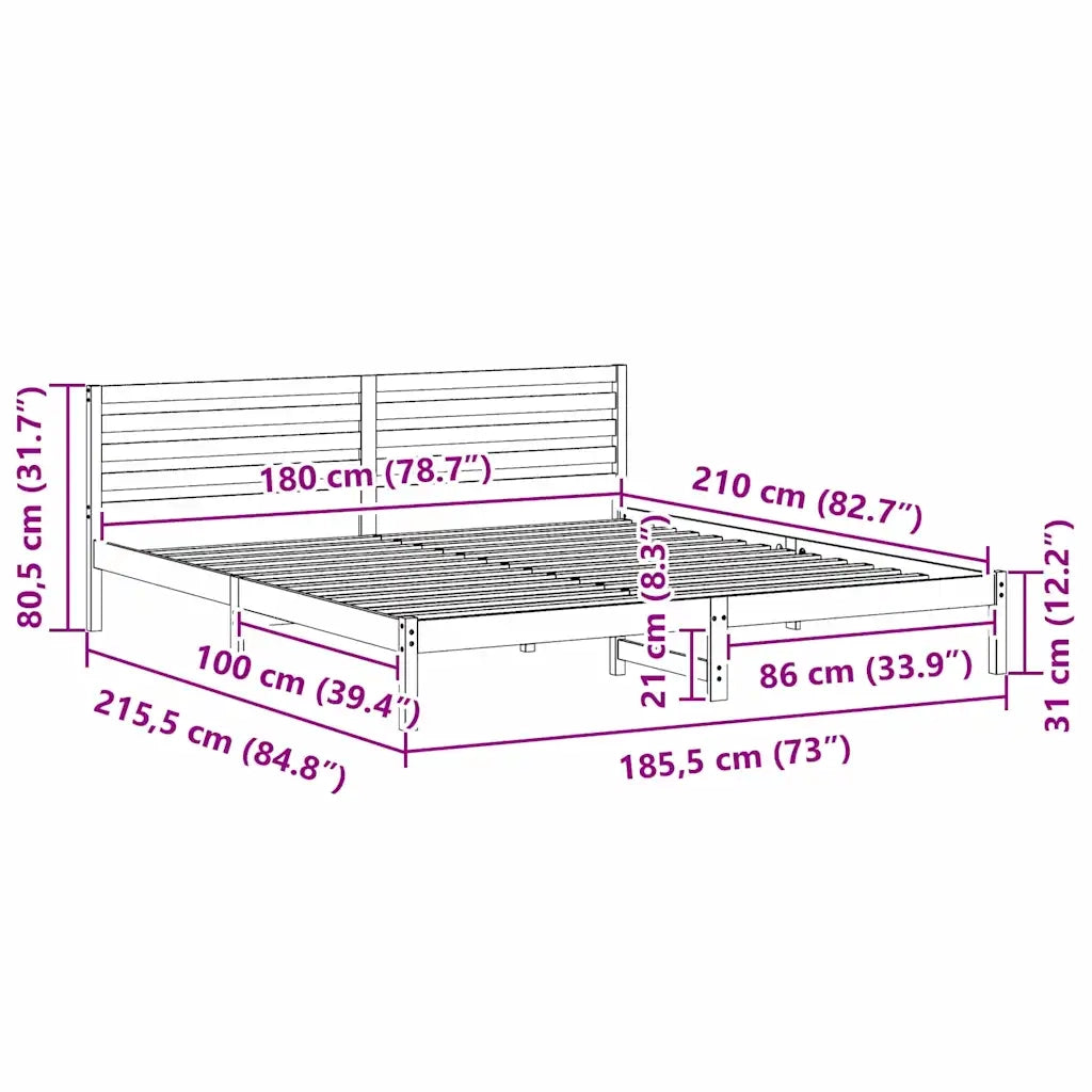 Struttura del letto Marrone 180 x 210 cm Pino massello 872317