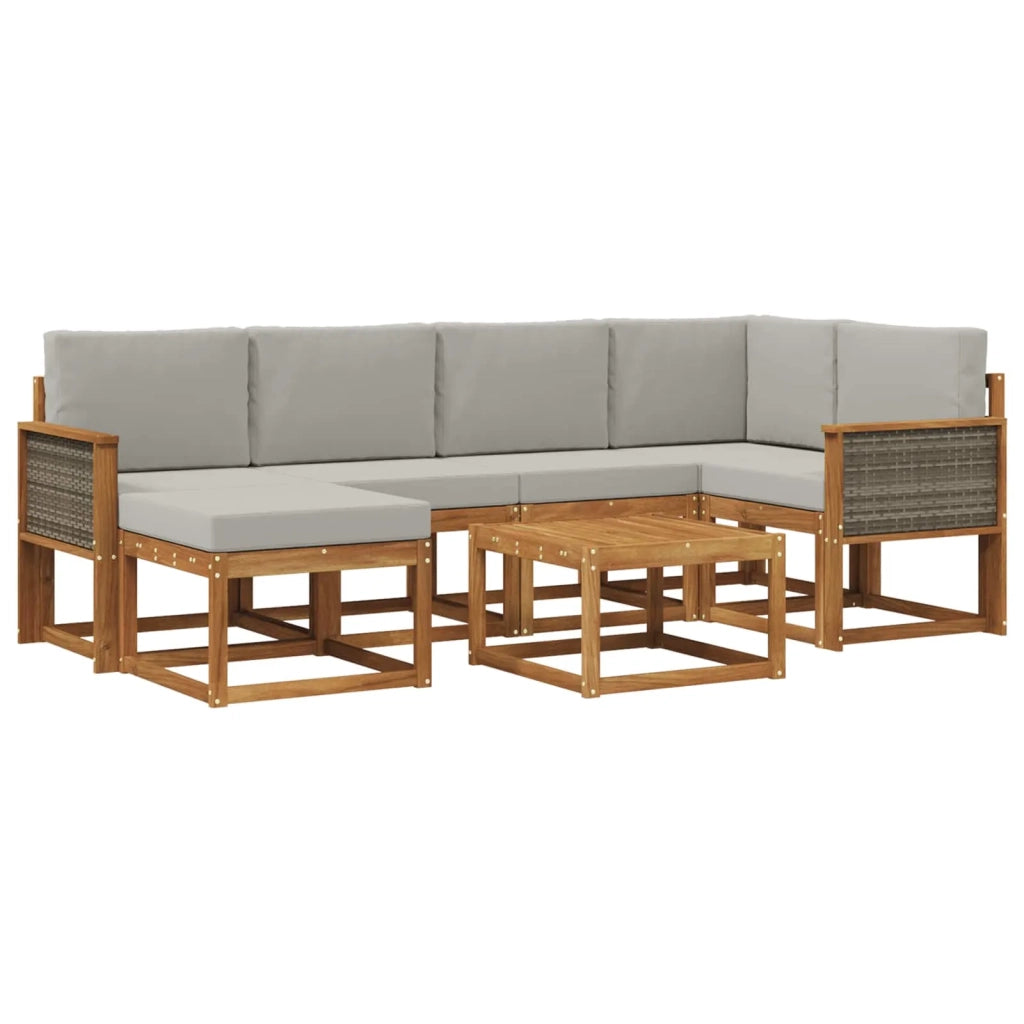 Set di divani da esterno 7 pz Naturale e Grigio Chiaro 3385367