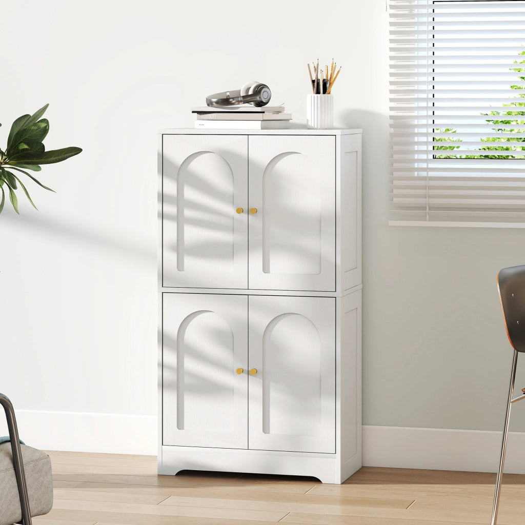 Credenza da Cucina 60x30x110 cm con 2 Armadietti 4 Ante 2 Ripiani Regolabili in Legno Bianco