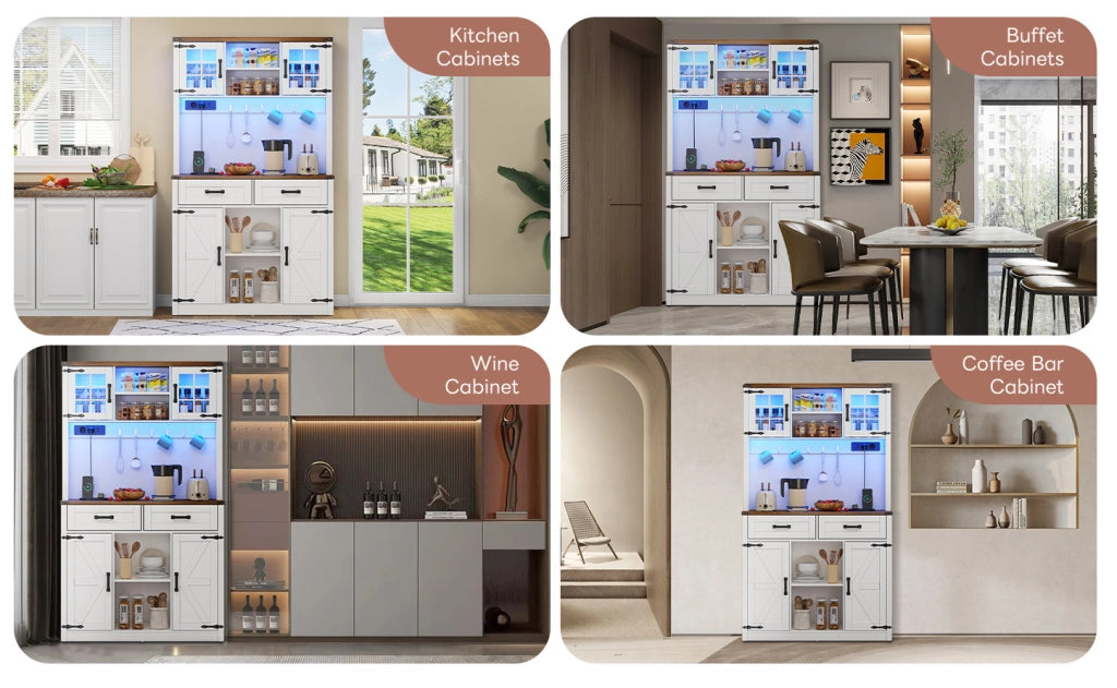 Credenza bar con LED e prese; in MDF; marrone e bianco
