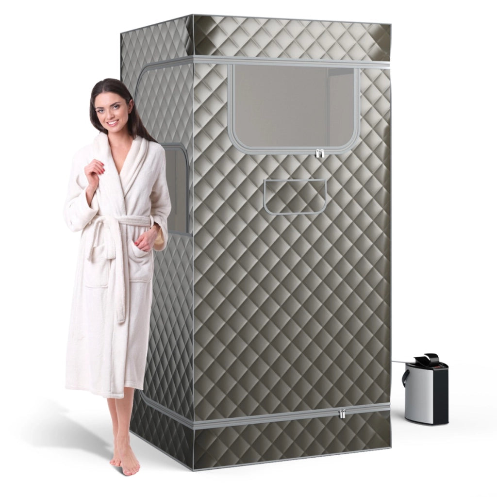 Sauna portatile a vapore per casa con generatore di vapore da 3L telecomando-Box sauna completo 1 posto Grigio