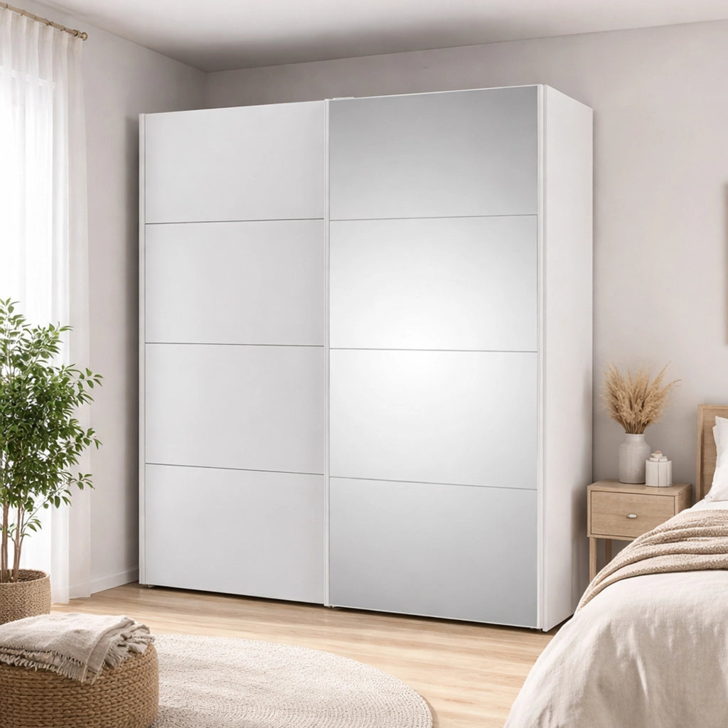 Guardaroba 2 ante Seraphin, Mobile camera da letto, Cabina armadio portabiti, Armadio appendiabiti, 182x61 h220 cm, Bianco lucido