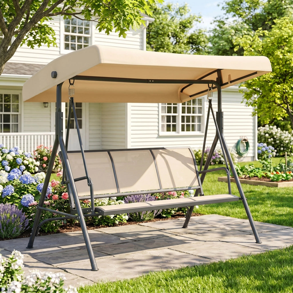 Altalena da Giardino 3 Posti con Tettoia ¨C Minimal ¨C Grigio Acciaio 175x118x159 cm