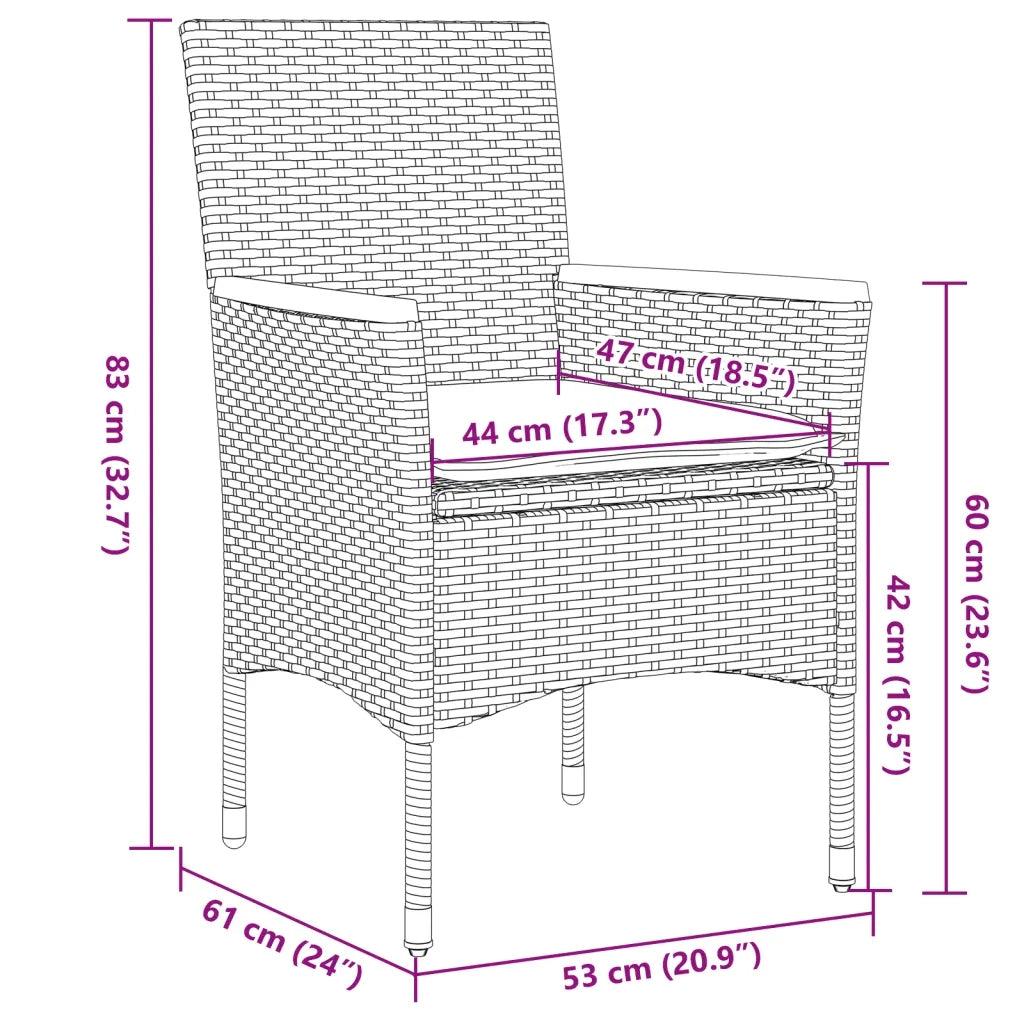 Set da Pranzo da Giardino 3 pz | Set Salotto da Giardino con Cuscini Polyrattan e Vetro