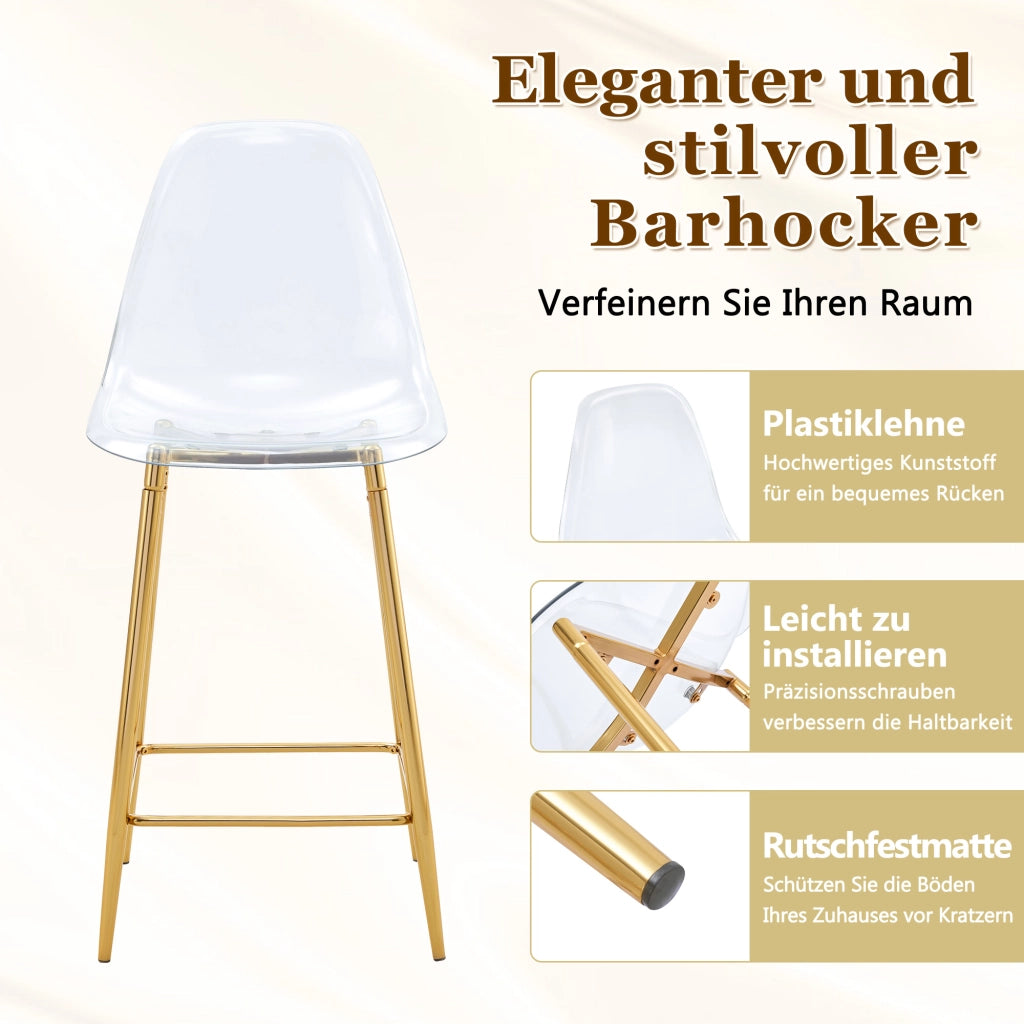 Set di 4 sgabelli da bar trasparenti con struttura in metallo argento/oro/nero, sedie dal design moderno per cucina, bar o sala da pranzo (solo sedie,