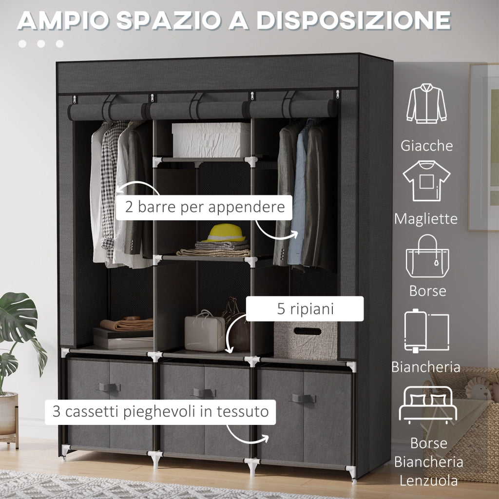Armadio Pieghevole con Cassetti e Ante ¨C Minimal ¨C Grigio Scuro 125x43x162.5cm