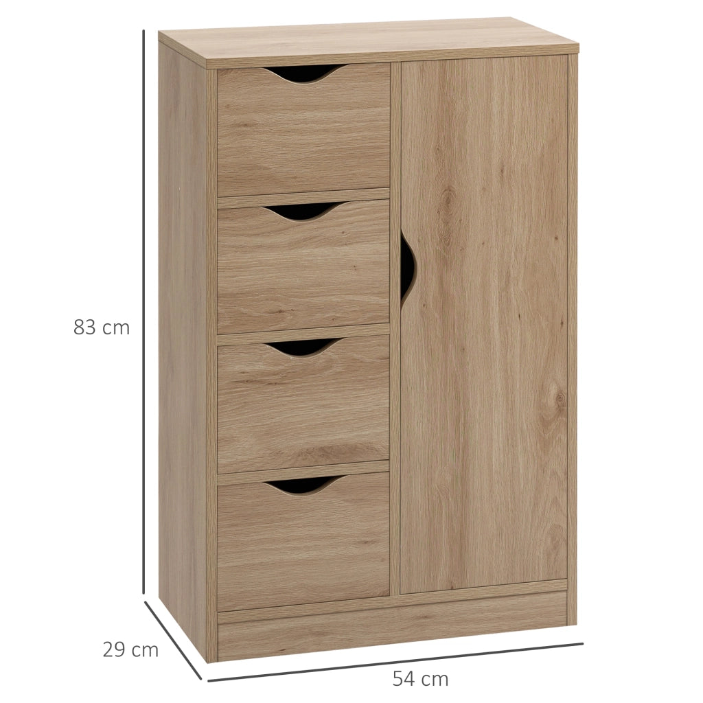 Mobile Bagno con 4 Cassetti, Armadietto a 2 Livelli e Maniglie Ritagliate, in Truciolato, 54x29x83 cm
