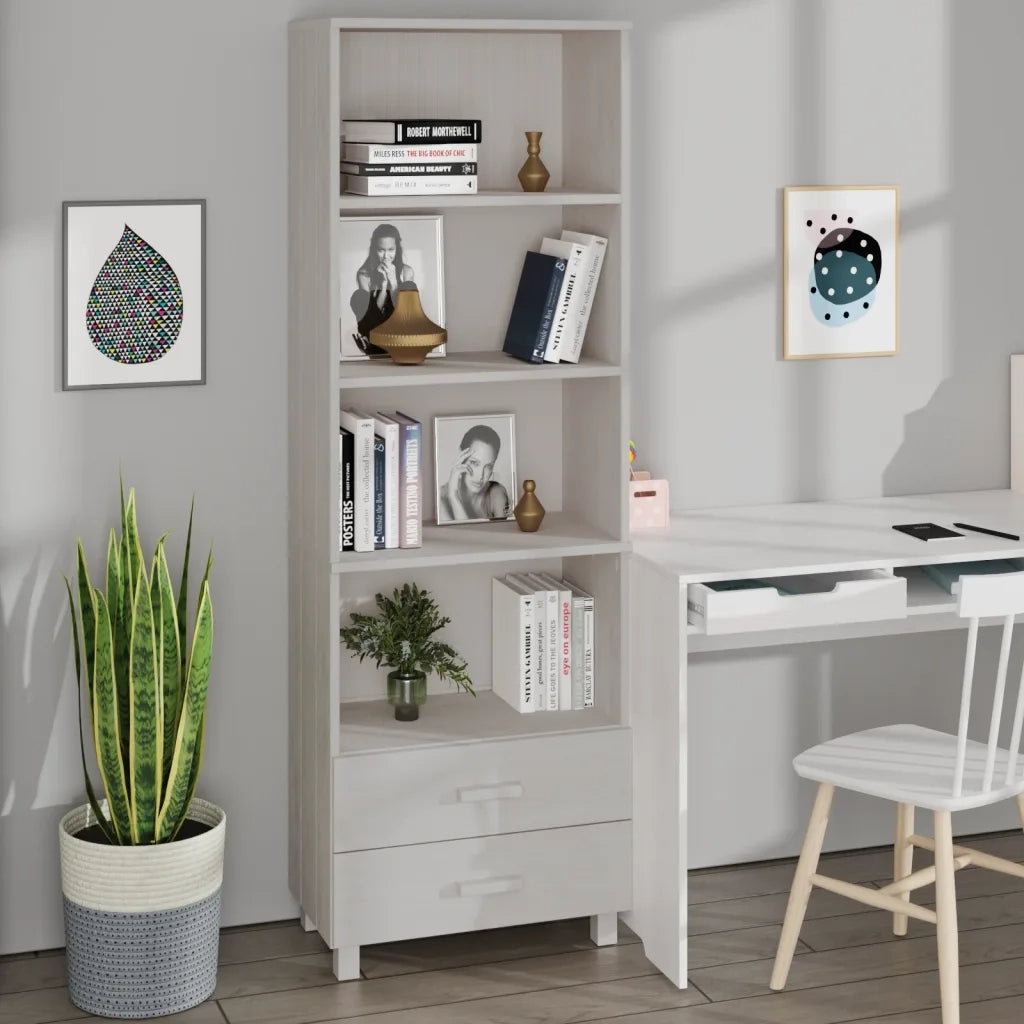 Credenza | Madia | Buffet da pranzo | Armadio da pranzo HAMAR Bianca 60x35x180 cm in Legno Massello di Pino