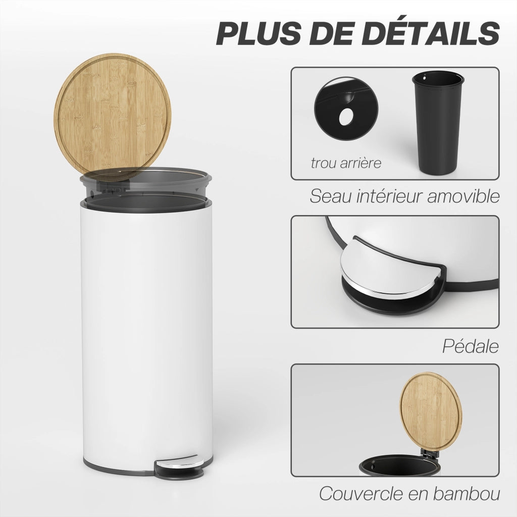 Cestino a pedale per cucina 30L con secchio interno rimovibile ¨C Minimal ¨C bianco 36x30x60,5cm