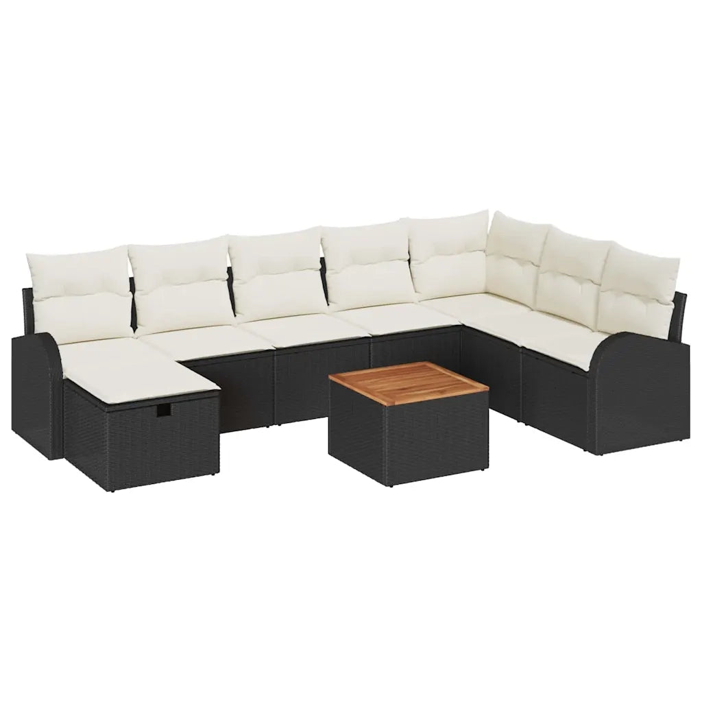 Set Divano da Giardino con cuscino 9 pcs Nero Poly Rattan 3360855