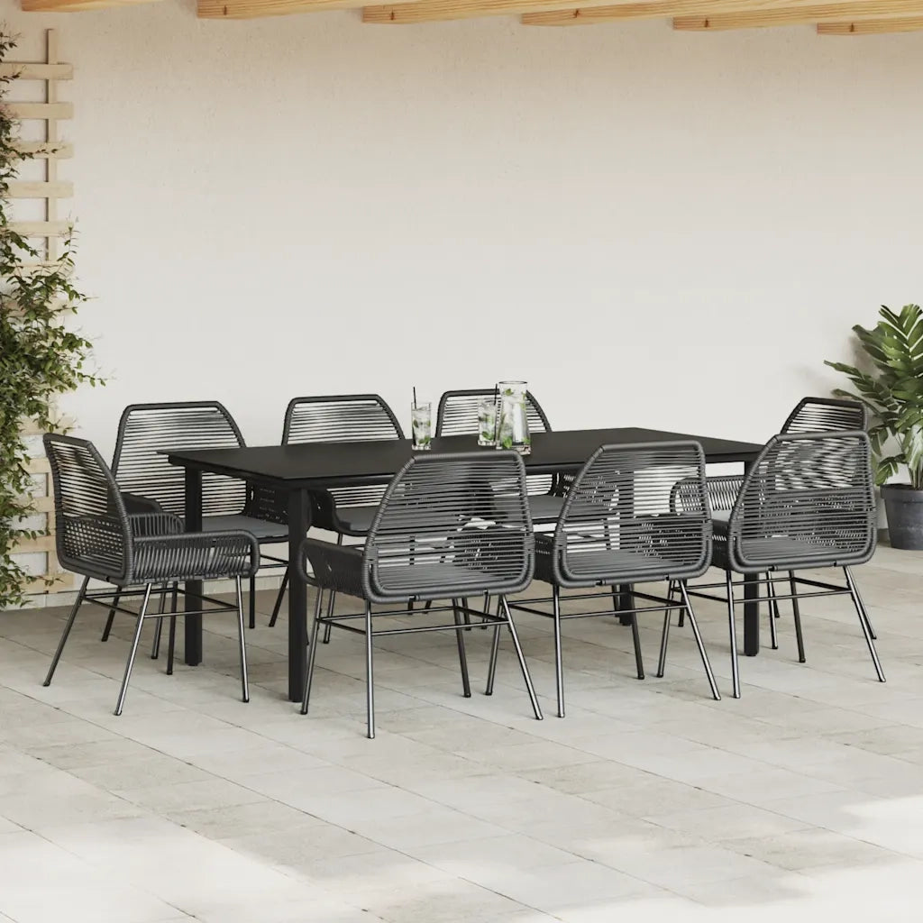 Set da Pranzo da Giardino 9 pz con Cuscini Polyrattan Vetro 3334568