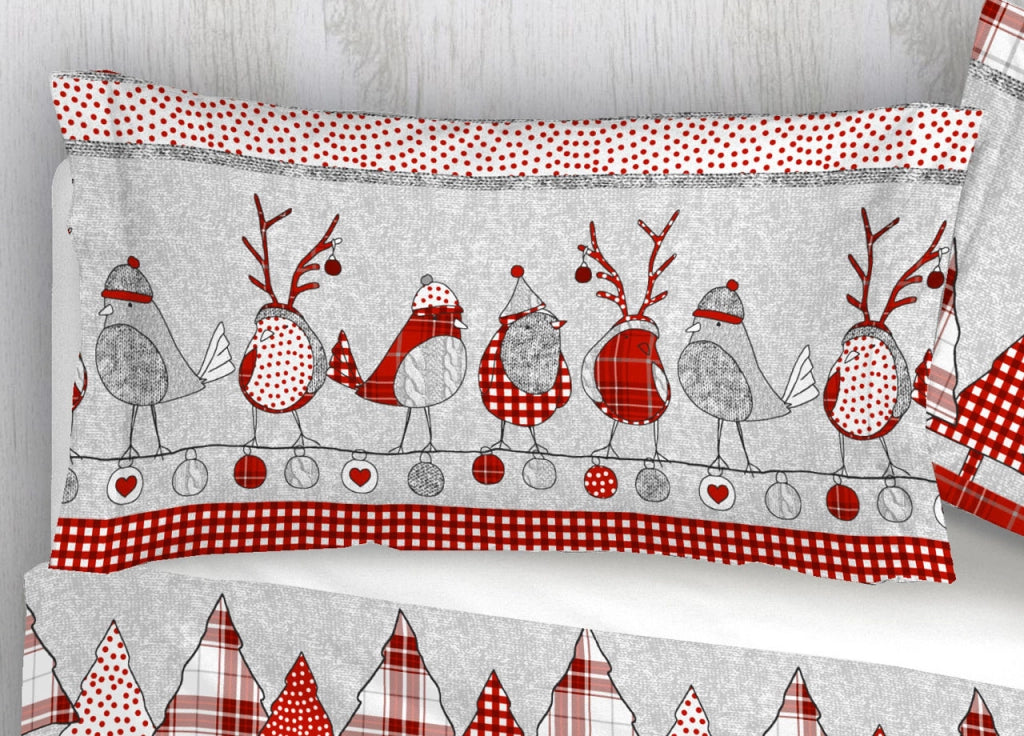 Copripiumino Sacco Piumone 100% Cotone Disegni Natalizi Invernali Renne Cuori OB - Singolo - Oliver Rosso