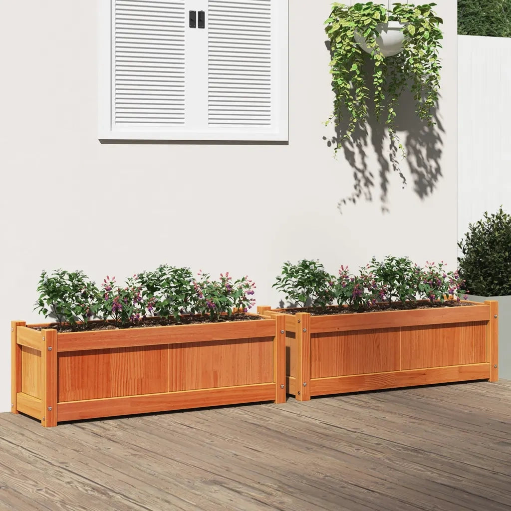 2 pz Fioriere | Cassetta per fiori | Vaso da Giardino Marrone Cera Legno Massello di Pino