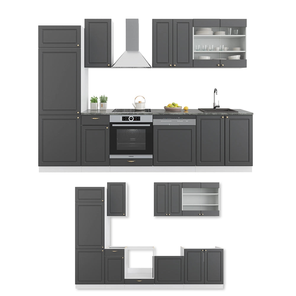 Cucina componibile Fame-Line Antracite-oro/Bianco 300 cm, PL Rovere Vicco