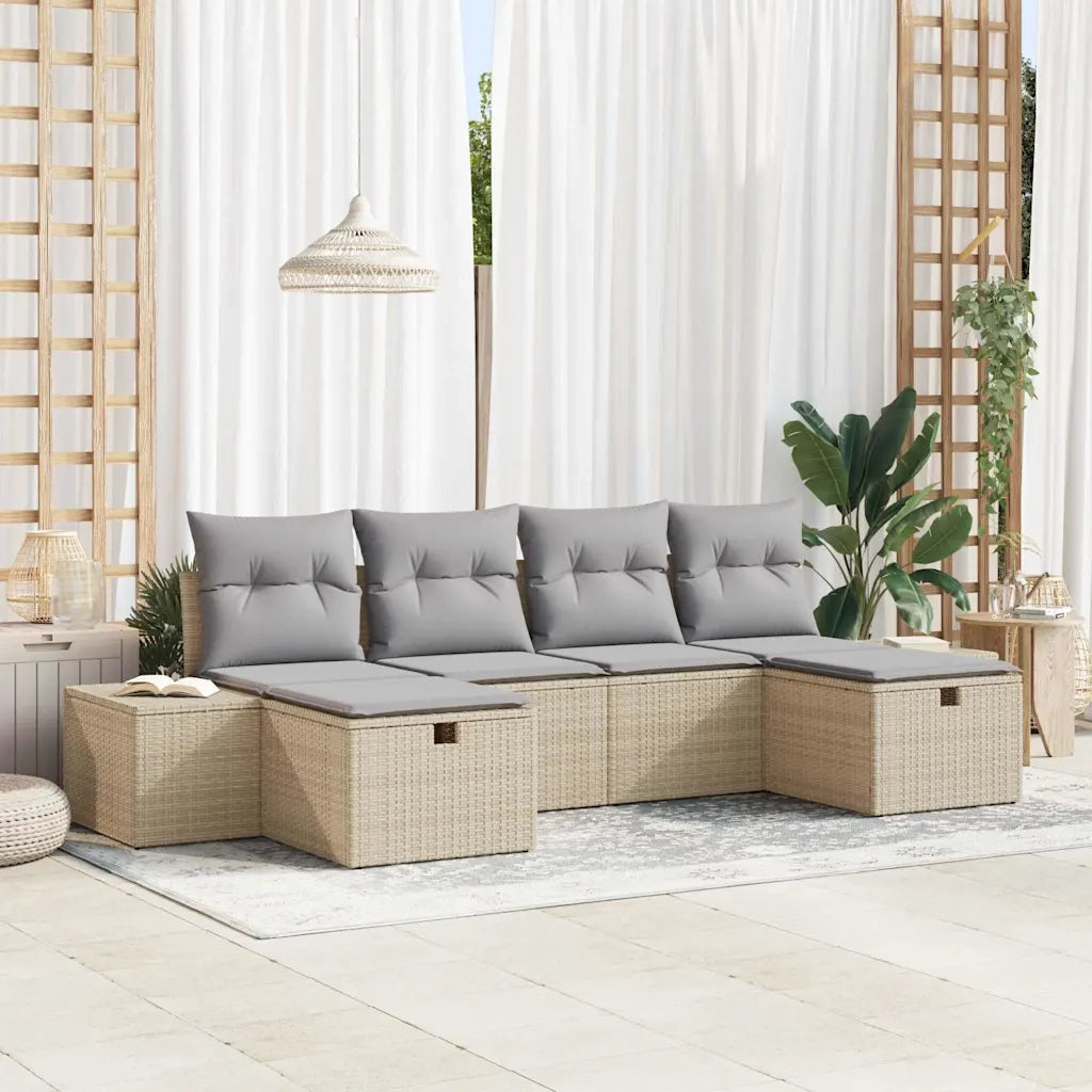 Set Divano da Giardino con cuscino 6 pcs Beige polyrattan 3359419