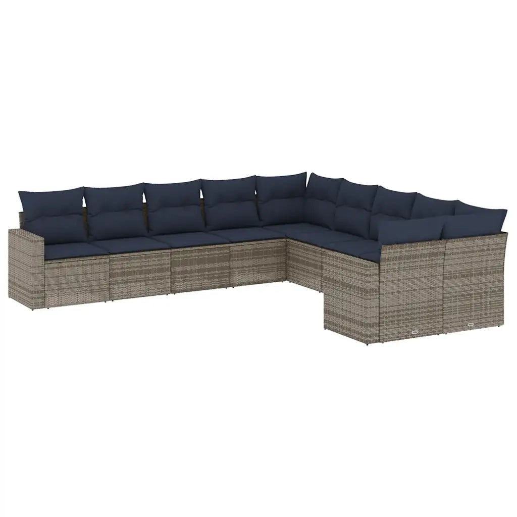 Set Divani da Giardino 10 pz con Cuscini Grigio in Polyrattan