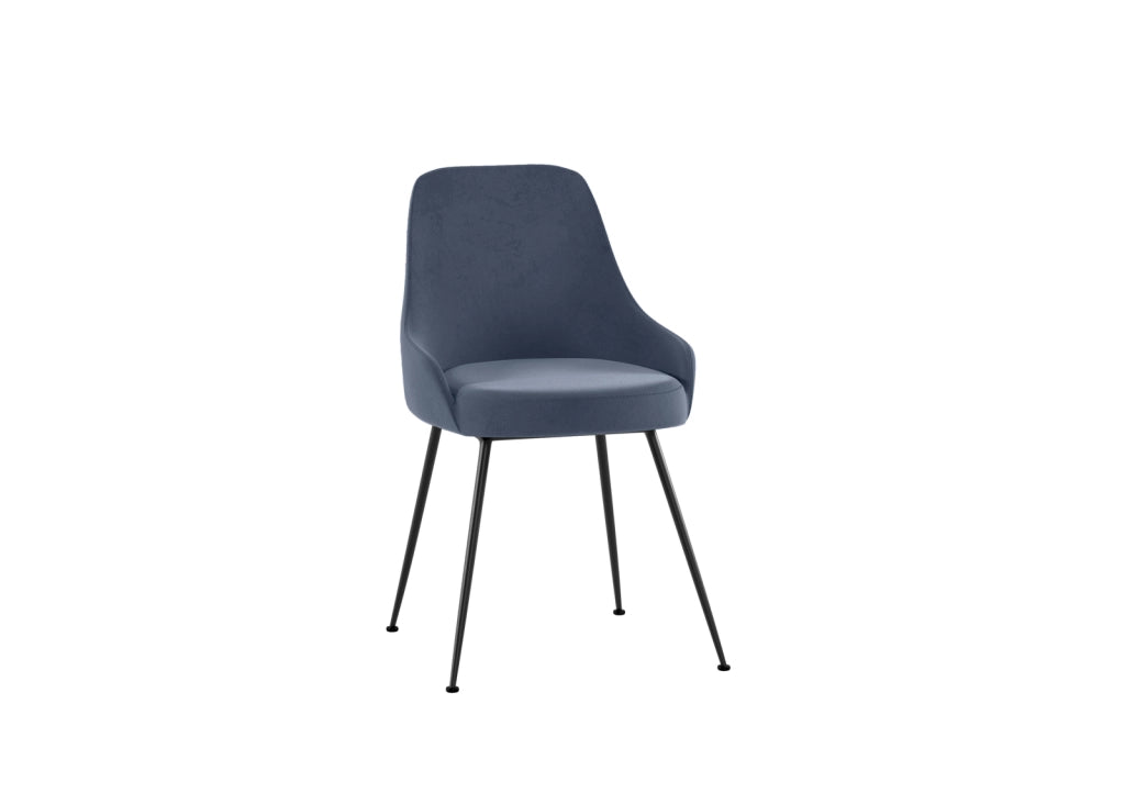 Sedia Nandy imbottita in microfibra avio con gambe coniche in metallo verniciato nero - Design moderno per zona living e pranzo