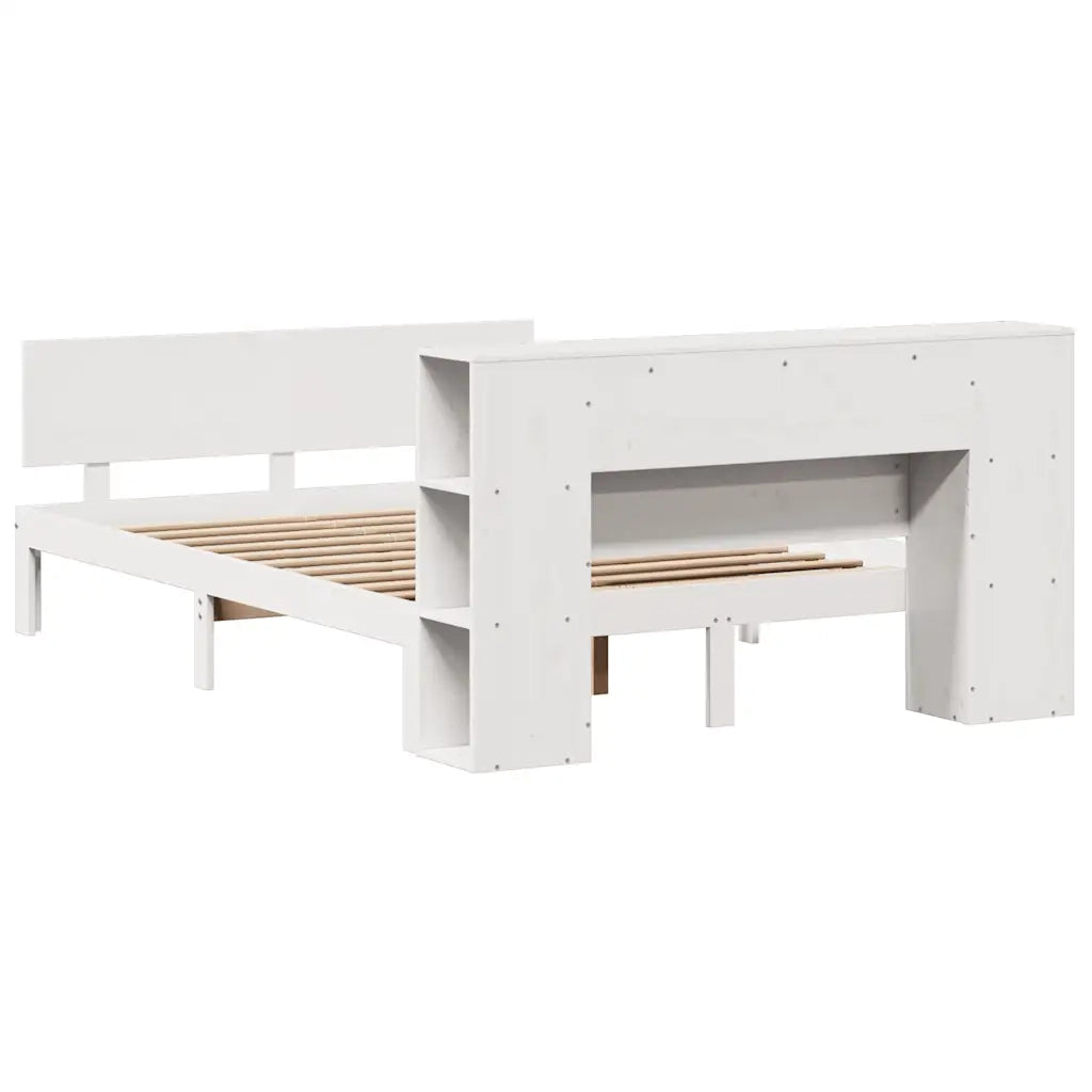 Letto Libreria senza Materasso-Struttura Letto con contenitore Bianco 135x190 cm Legno di Pino 987490
