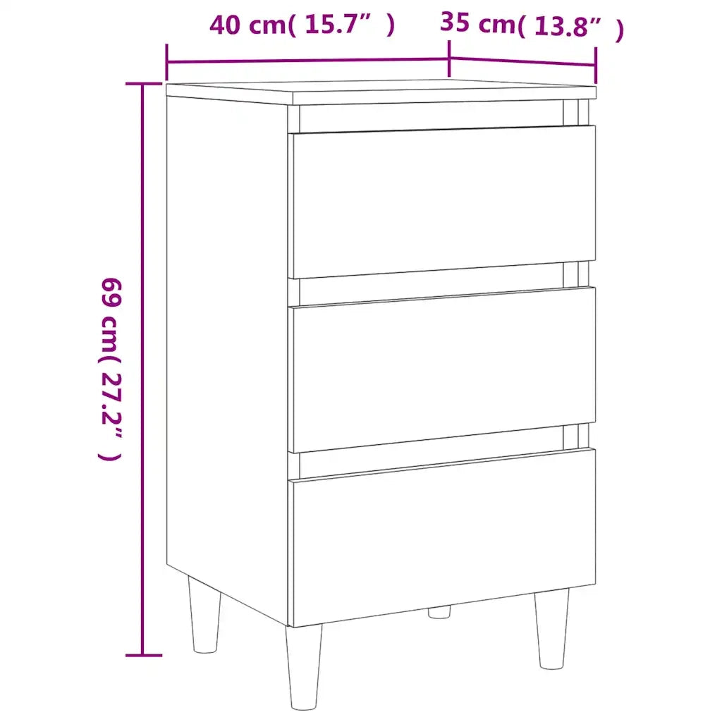 Comodino con Gambe in Legno Massello Rovere Sonoma 40x35x69 cm 805893