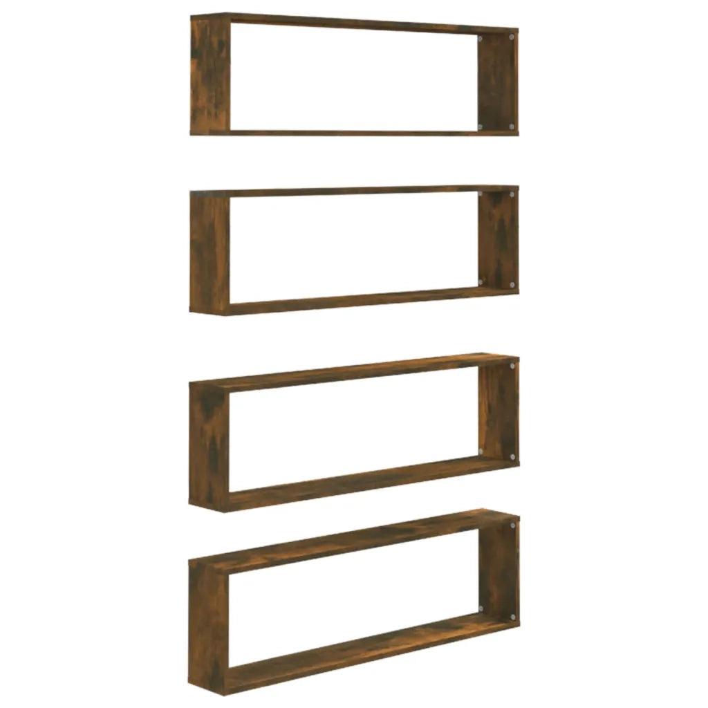 Mensole Parete Cubo 4pz Rovere Fumo 100x15x30 Legno Multistrato 815907