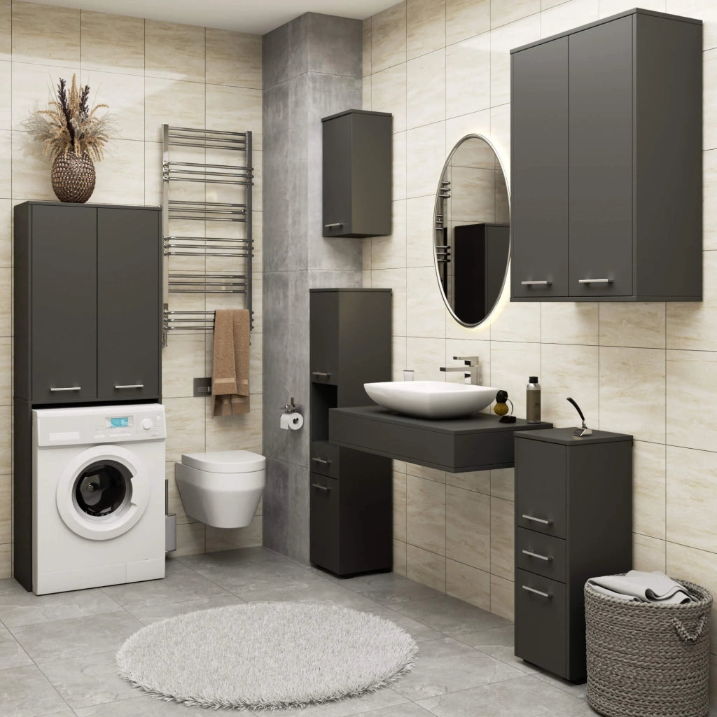 Colonna da bagno AKORD FIN per incasso di una lavatrice Grigia Grafite 64 cm 2 ante 64x30x180 cm