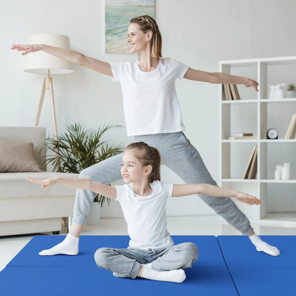Tappetino yoga pieghevole in pelle PU, Materassino fitness spessore multifunzionale e antiscivolo 180x60x5cm Blu scuro