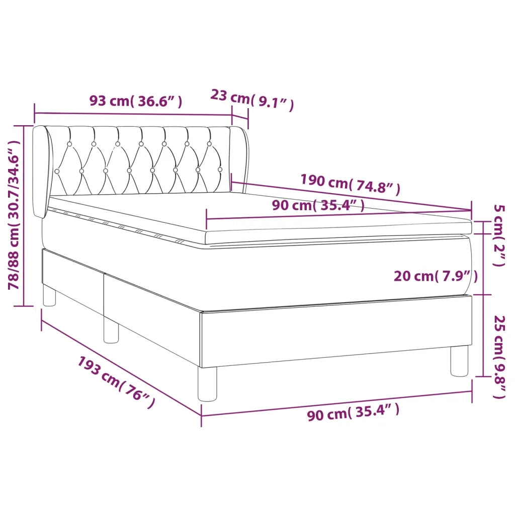 Letto singolo | Letto per adulti | Giroletto a Molle con Materasso Blu 90x190 cm in Tessuto