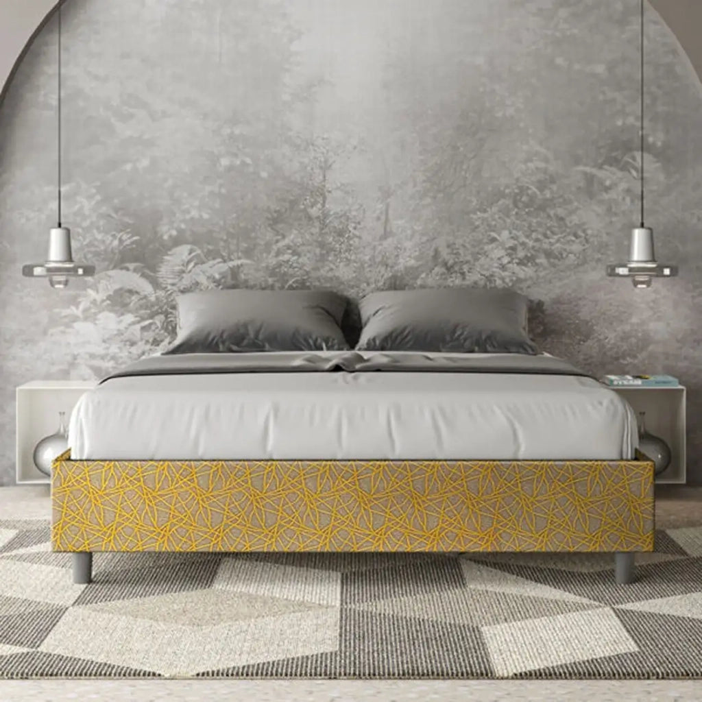 Letto matrimoniale contenitore imbottito 160x210 tessuto Era 6 giallo Azelia