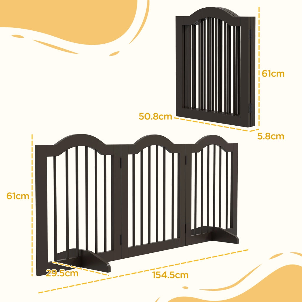 Cancellino per Cani Pieghevole 3 Sezioni ¨C Zephmum ¨C Legno Caff¨¨ 154.5x29.5x61 cm