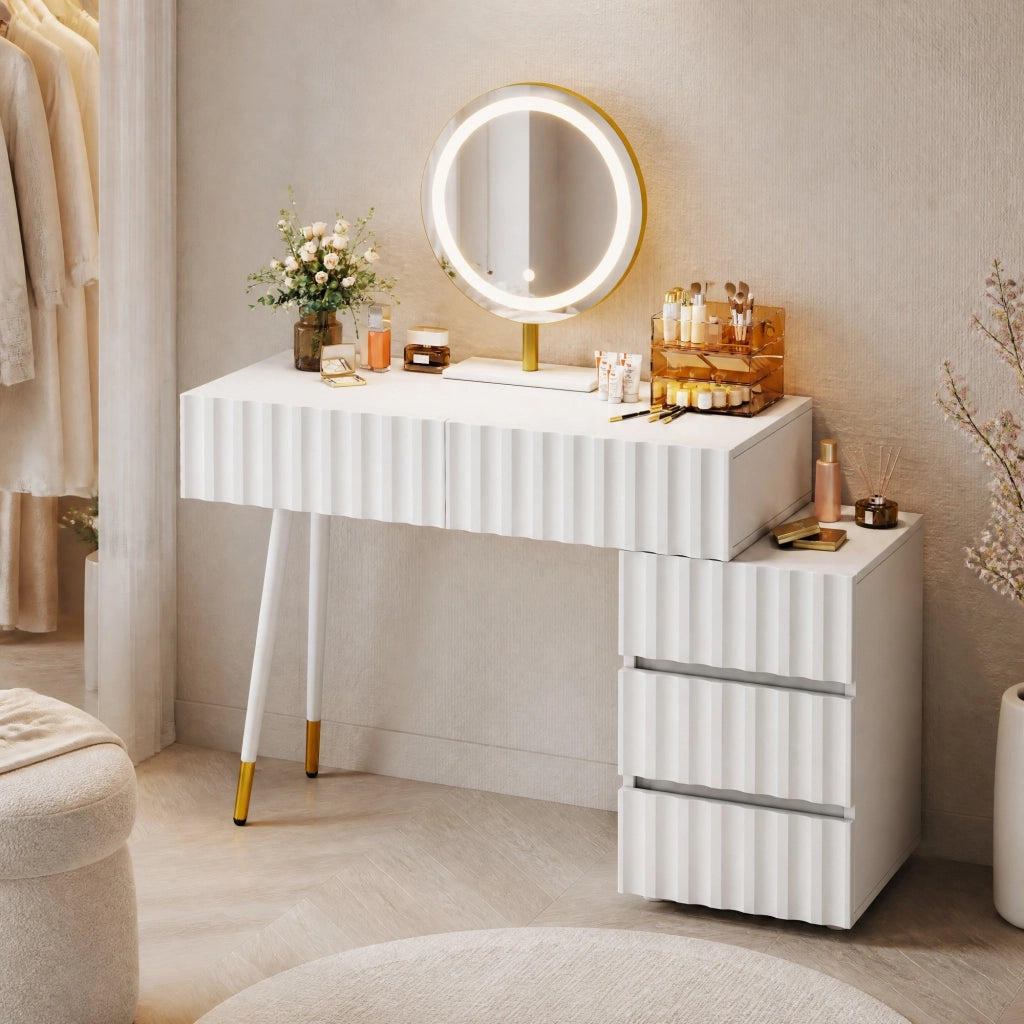 TOELETTA con specchio LED, 100x40x127 cm, bianco, 5 cassetti