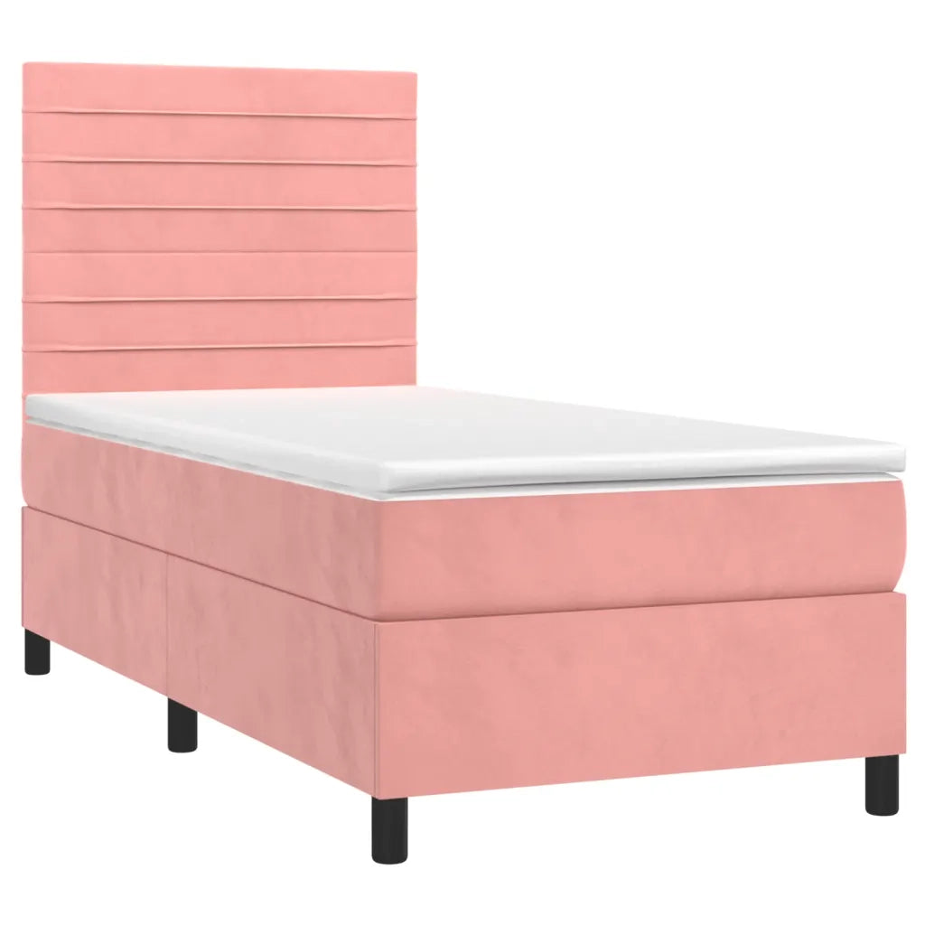Letto singolo | Letto per adulti | Giroletto a Molle con Materasso Rosa 80x200 cm in Velluto
