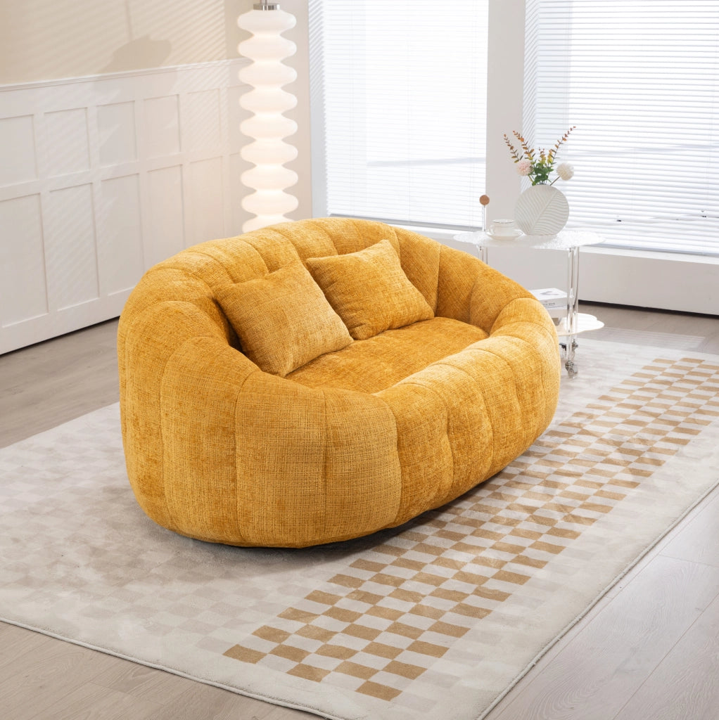 Sacco pouf divano a due posti in ciniglia gialla 150x95x63 cm; con schiuma memory