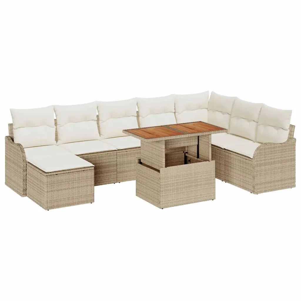 Set Divano da Giardino 9 pcs Beige Poly Rattan
