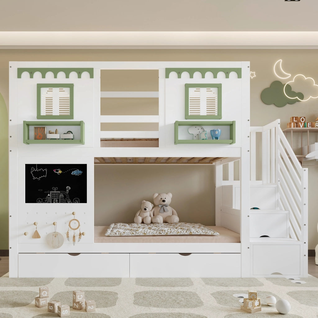 LETTO A CASTELLO 90x200 cm Bianco/Verde in legno e MDF