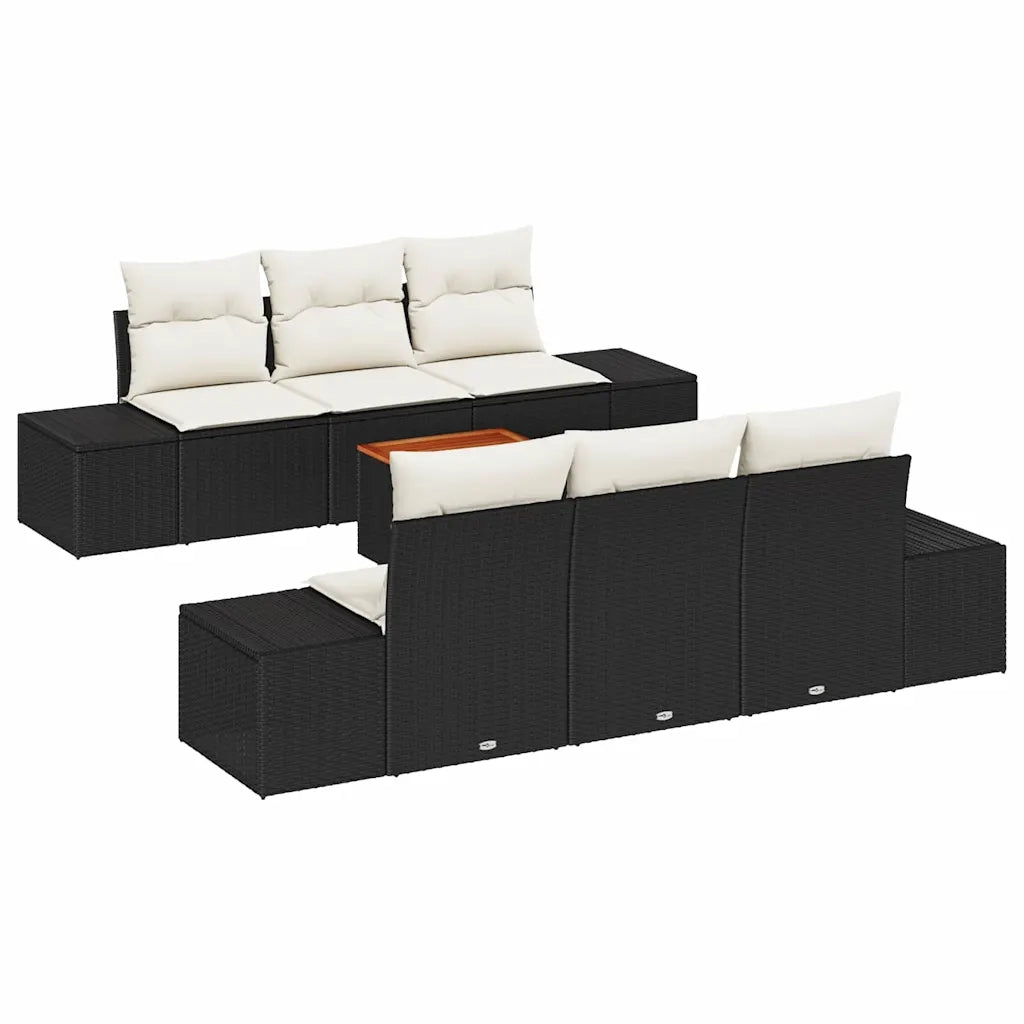 Set Divano da Giardino con cuscino 7 pcs Nero polyrattan