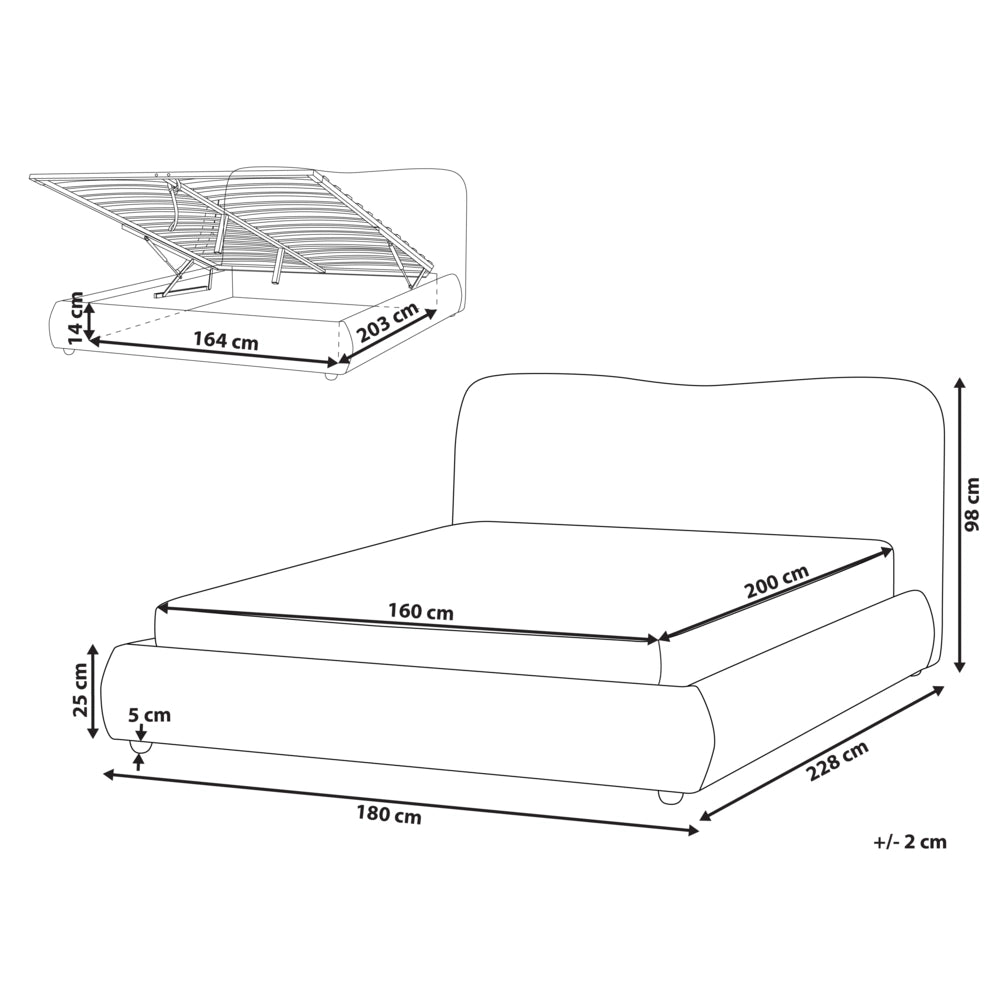Letto con contenitore in poliestere bianco sporco 160 x 200 cm, design minimalista e moderno