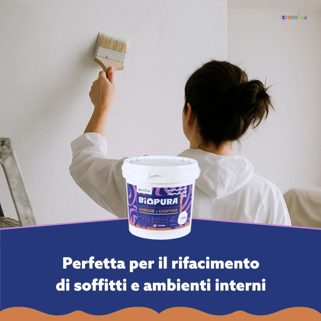 Pittura murale traspirante interni garage cantina linea biopura cromika *** formato 5 lt, confezione 1
