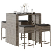 Set Bar da Giardino 5 pz con Cuscini in Polyrattan Grigio 3261508