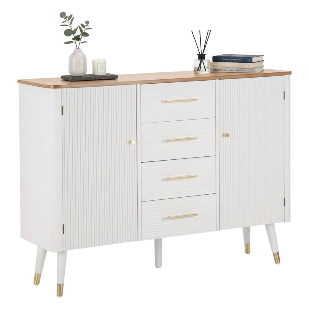 Credenza Acute, Buffet da soggiorno, Madia da salotto, Dispensa da cucina, 117x37 h90 cm, Bianco e Marrone