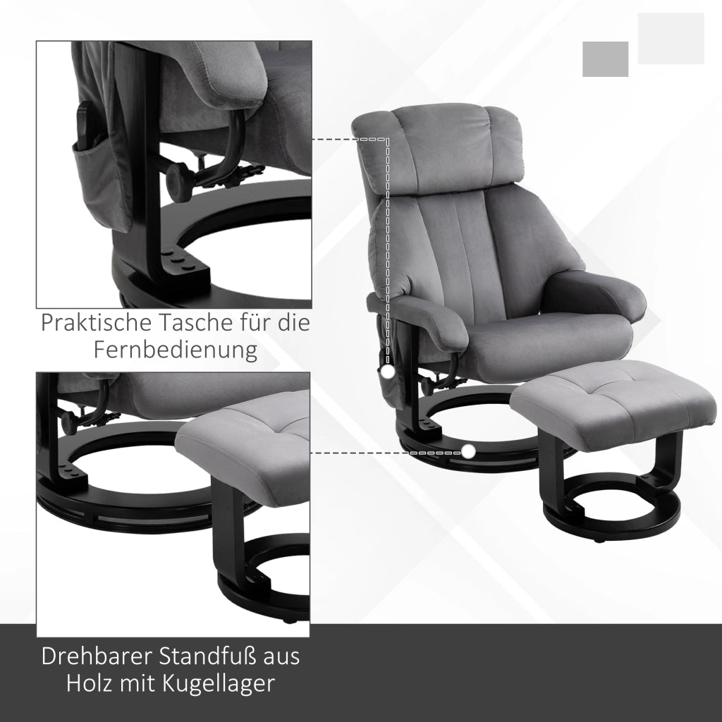Poltrona Relax con Poggiapiedi ¨C Xylo ¨C Reclinabile Massaggiante Girevole Tessuto Velluto Grigio