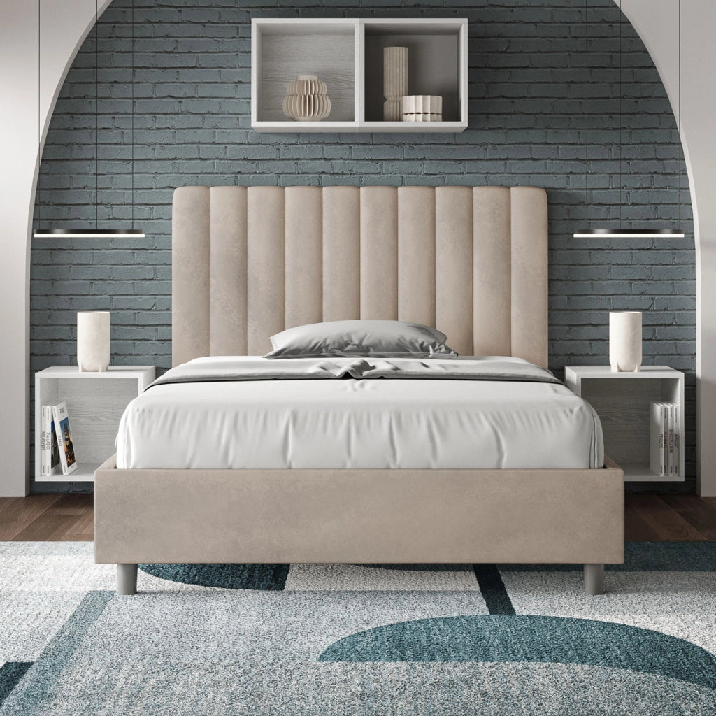 BS COM Letto una piazza e mezza con rete imbottito 120x200 microfibra sabbia